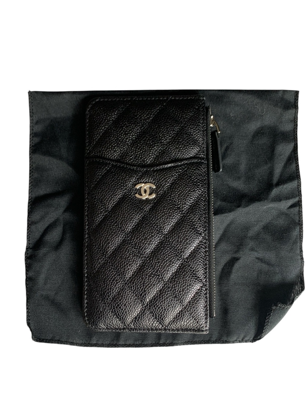🆕🖤 CC Quilted Caviar Card Holder Wallet with Zip Pocket - Picture 2 of 6